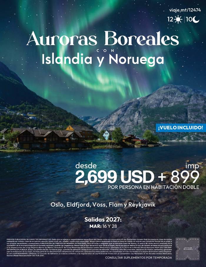 Auroras Boreales con Islandia y Noruega